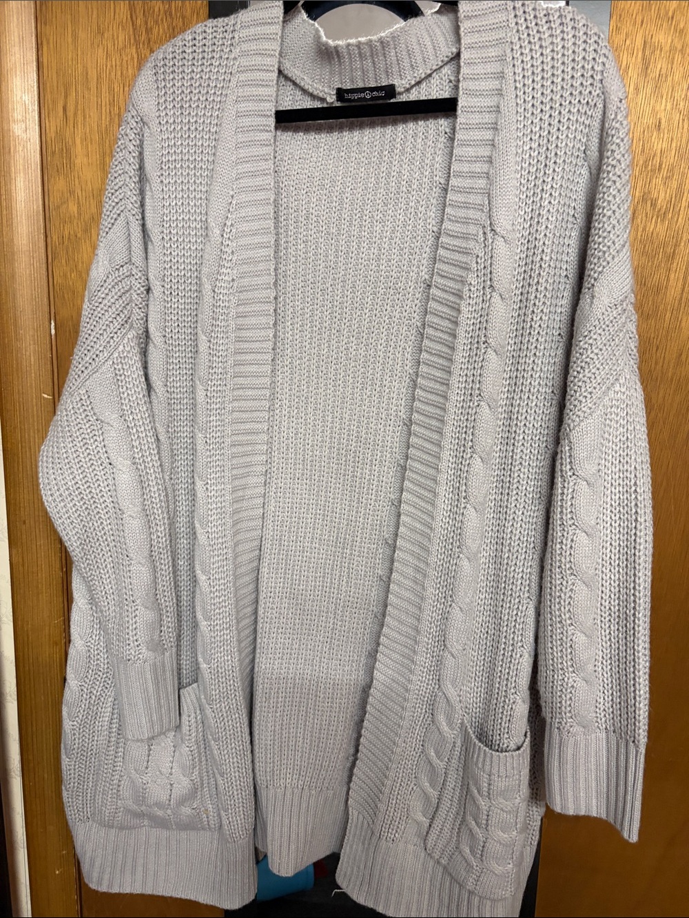 Light Gray Cable Knit Open-Front Cardigan - Unbranded